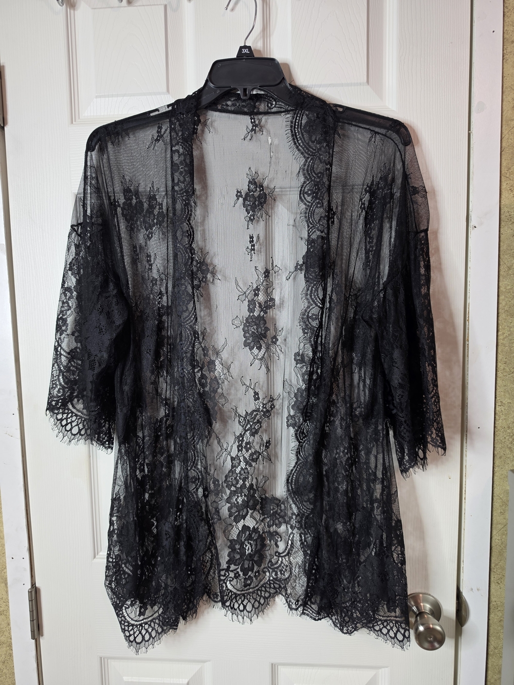 Sheer Black Lace Kimono Robe - Women's Intimates